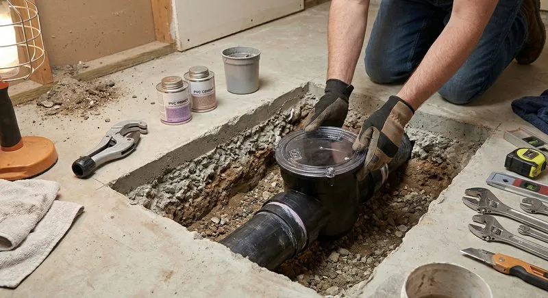 Plumbing pipes and valve installation in basement