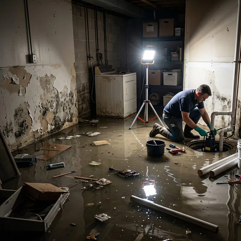 Basement water damage from sewer backup flooding
